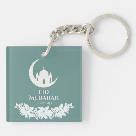 Eid Mubarak 1447 Hijri Halve Maan & Moskee ontwerp Sleutelhanger (Achterkant)