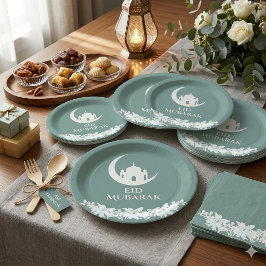 Eid Mubarak 1447 Hijri Halvemaan Moskee Design Papieren Bordje