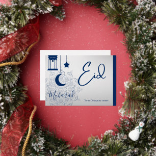 Eid Mubarak /Aangepaste bedrijfsnaam blauw Groet Folie Feestdagenkaart