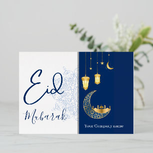 Eid Mubarak /Aangepaste bedrijfsnaam  blauwe Groet Folie Feestdagenkaart