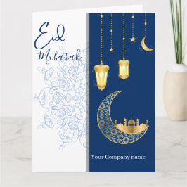 Eid Mubarak /Aangepaste bedrijfsnaam  blauwe Groet Kaart