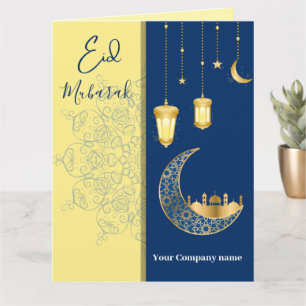 Eid Mubarak /Aangepaste bedrijfsnaam  blauwe Groet Kaart