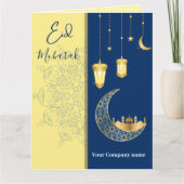 Eid Mubarak /Aangepaste bedrijfsnaam blauwe Groet Kaart (Voorkant)
