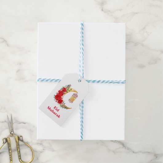 Eid Mubarak Aangepaste Bloemenstroming Islamitisch Cadeaulabel (Met Touw)