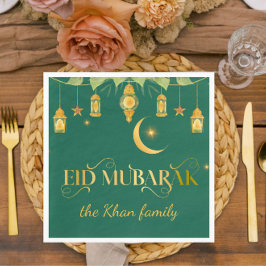Eid Mubarak Aangepaste Gouden Groene Lantaarns + M Servet