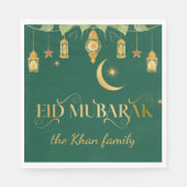 Eid Mubarak Aangepaste Gouden Groene Lantaarns + M Servet (Voorkant)
