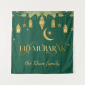 Eid Mubarak Aangepaste Gouden Groene Lantaarns + M Wandkleed (Voorkant)