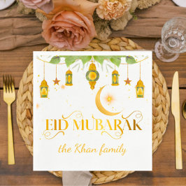Eid Mubarak Aangepaste Gouden Witte Lantaarns + Ma Servet