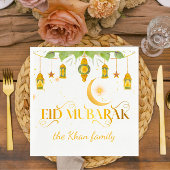 Eid Mubarak Aangepaste Gouden Witte Lantaarns + Ma Servet