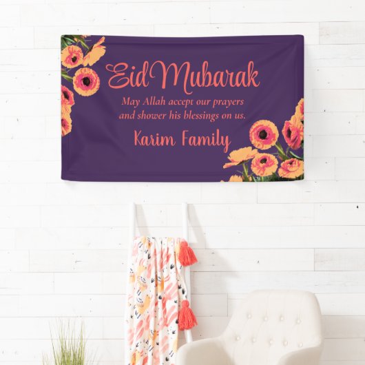 Eid Mubarak - Aangepaste islam - Startdecor Floral Spandoek (Insitu)