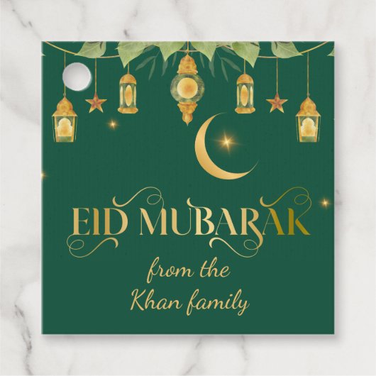 Eid Mubarak Aangepaste naam Elegant Modern Groen G Bedankjes Labels (Voorkant)