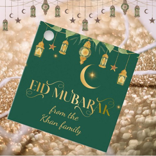 Eid Mubarak Aangepaste naam Elegant Modern Groen G Bedankjes Labels