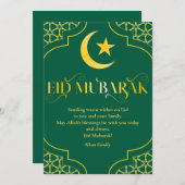 Eid Mubarak Aangepaste naam Elegant Modern Groen G Feestdagenkaart (Voorkant / Achterkant)
