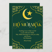 Eid Mubarak Aangepaste naam Elegant Modern Groen G Feestdagenkaart (Voorkant / Achterkant)
