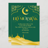 Eid Mubarak Aangepaste naam Elegant Modern Groen G Feestdagenkaart (Voorkant / Achterkant)