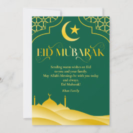 Eid Mubarak Aangepaste naam Elegant Modern Groen G Feestdagenkaart