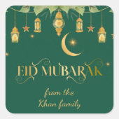 Eid Mubarak Aangepaste naam Elegant Modern Groen G Vierkante Sticker (Voorkant)