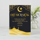Eid Mubarak Aangepaste Naam Elegant Modern Zwart G Feestdagenkaart (Staand voorkant)