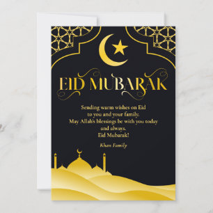 Eid Mubarak Aangepaste Naam Elegant Modern Zwart G Feestdagenkaart