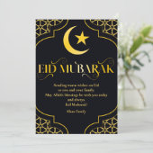 Eid Mubarak Aangepaste Naam Elegant Modern Zwart G Feestdagenkaart (Staand voorkant)