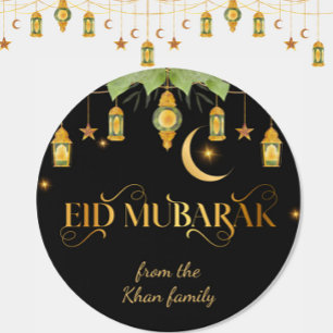Eid Mubarak Aangepaste Naam Elegant Modern Zwart G Ronde Sticker