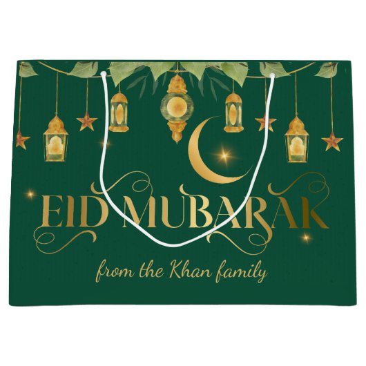 Eid Mubarak Aangepaste naam Elegante Maan Groen Go Groot Cadeauzakje (Voorkant)