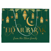 Eid Mubarak Aangepaste naam Elegante Maan Groen Go Groot Cadeauzakje (Achterkant)