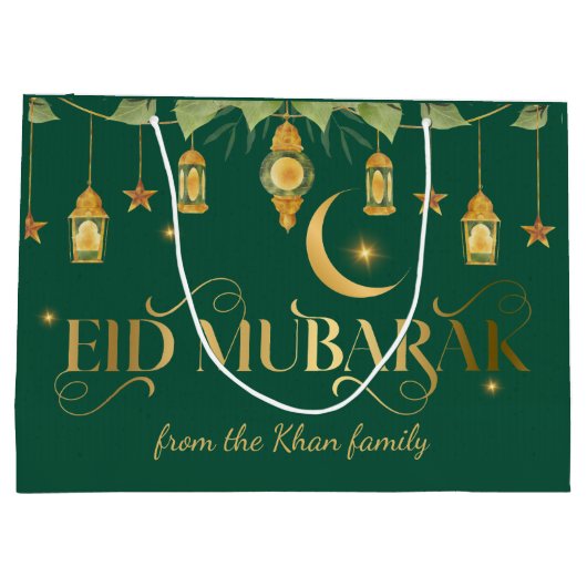 Eid Mubarak Aangepaste naam Elegante Maan Groen Go Groot Cadeauzakje (Achterkant)
