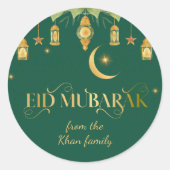 Eid Mubarak Aangepaste Naam Elegante Moderne Groen Ronde Sticker (Voorkant)