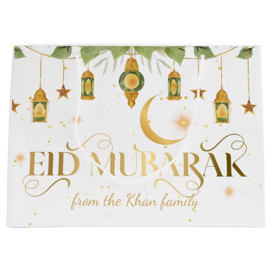 Eid Mubarak Aangepaste naam Elegante witte gouden  Groot Cadeauzakje (Voorkant)