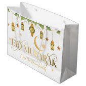 Eid Mubarak Aangepaste naam Elegante witte gouden  Groot Cadeauzakje (Voorkant Gekanteld)