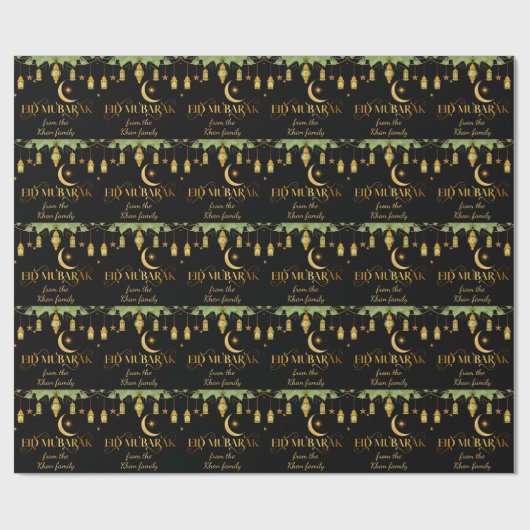 Eid Mubarak Aangepaste naam Gouden Zwarte Lantaarn Cadeaupapier (Vlak)