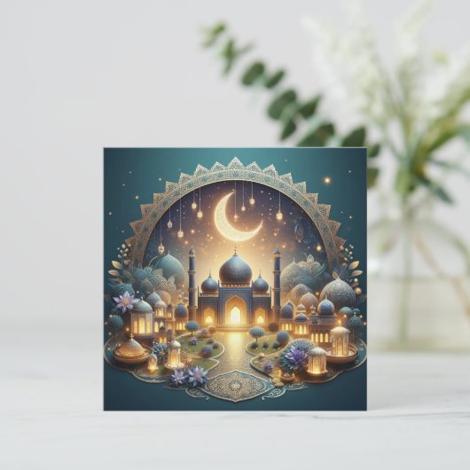Eid Mubarak Aanpasbare Groet Tekst Feestdagenkaart (Staand voorkant)