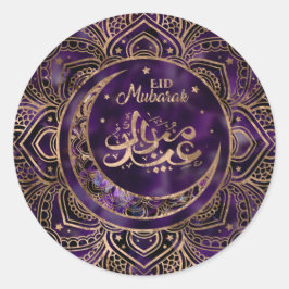 Eid Mubarak - Amethyst en Gold Ronde Sticker