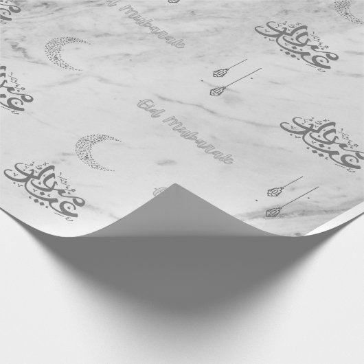 Eid Mubarak Arabic Wrapping Paper Marble White Cadeaupapier (Hoek)