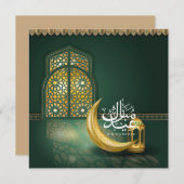 Eid Mubarak Arabisch Calligrafie Crescent Green Go Feestdagenkaart (Voorkant / Achterkant)