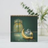 Eid Mubarak Arabisch Calligrafie Crescent Green Go Feestdagenkaart (Staand voorkant)