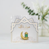 Eid Mubarak Arabisch Calligrafie Gold Crescent Feestdagenkaart (Staand voorkant)