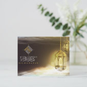 Eid Mubarak Arabisch Calligrafie Islamic Lantern Feestdagenkaart (Staand voorkant)