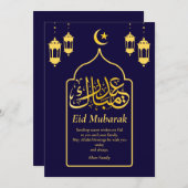 Eid Mubarak Arabisch Elegant modern blauw goud Feestdagenkaart (Voorkant / Achterkant)