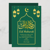 Eid Mubarak Arabisch Elegant modern groen goud Feestdagenkaart (Voorkant / Achterkant)