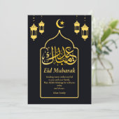 Eid Mubarak Arabisch Elegant Modern Zwart Goud Feestdagenkaart (Staand voorkant)