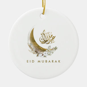 Eid Mubarak   Arabisch kalligrafie   Gold Moon Keramisch Ornament