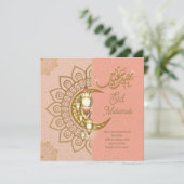 Eid Mubarak Arabisch kalligrafie patroon roze perz Feestdagenkaart (Staand voorkant)