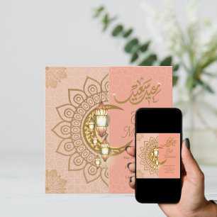 Eid Mubarak Arabisch kalligrafiepatroon Roze Perzi Feestdagenkaart