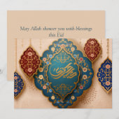 Eid Mubarak Arabisch Patroon Calligrafie Blue Gold Feestdagenkaart (Voorkant / Achterkant)