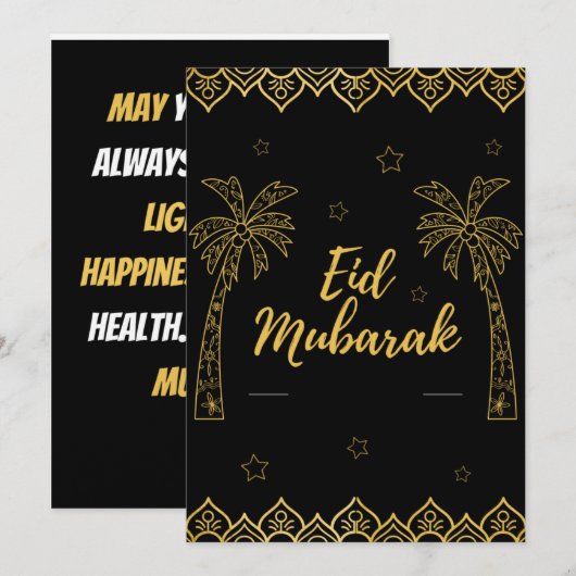 Eid Mubarak Black en Gold Feestdagenkaart (Voorkant / Achterkant)