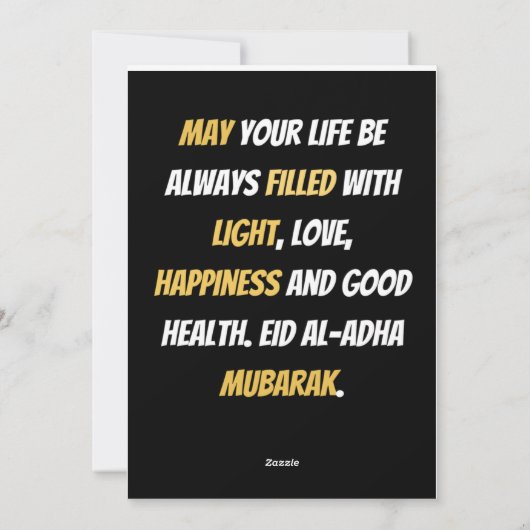 Eid Mubarak Black en Gold Feestdagenkaart (Achterkant)