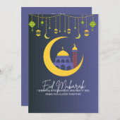 Eid Mubarak Blauw Feestdagenkaart (Voorkant / Achterkant)