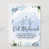 Eid Mubarak Blauwe Bloem Moskee Feestdagenkaart (Voorkant)